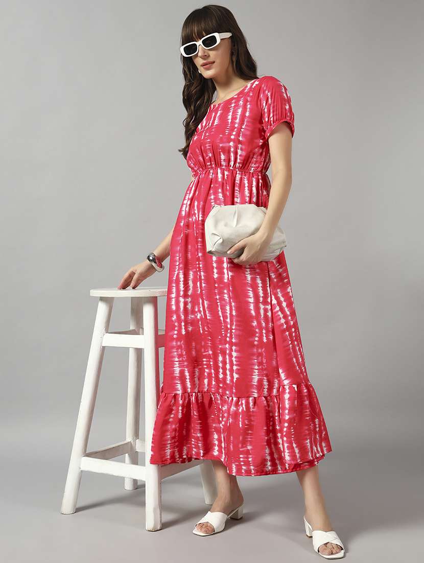 women tie & dye printed puff sleeve tiered dress - 22089309 -  Zoom Image - 0
