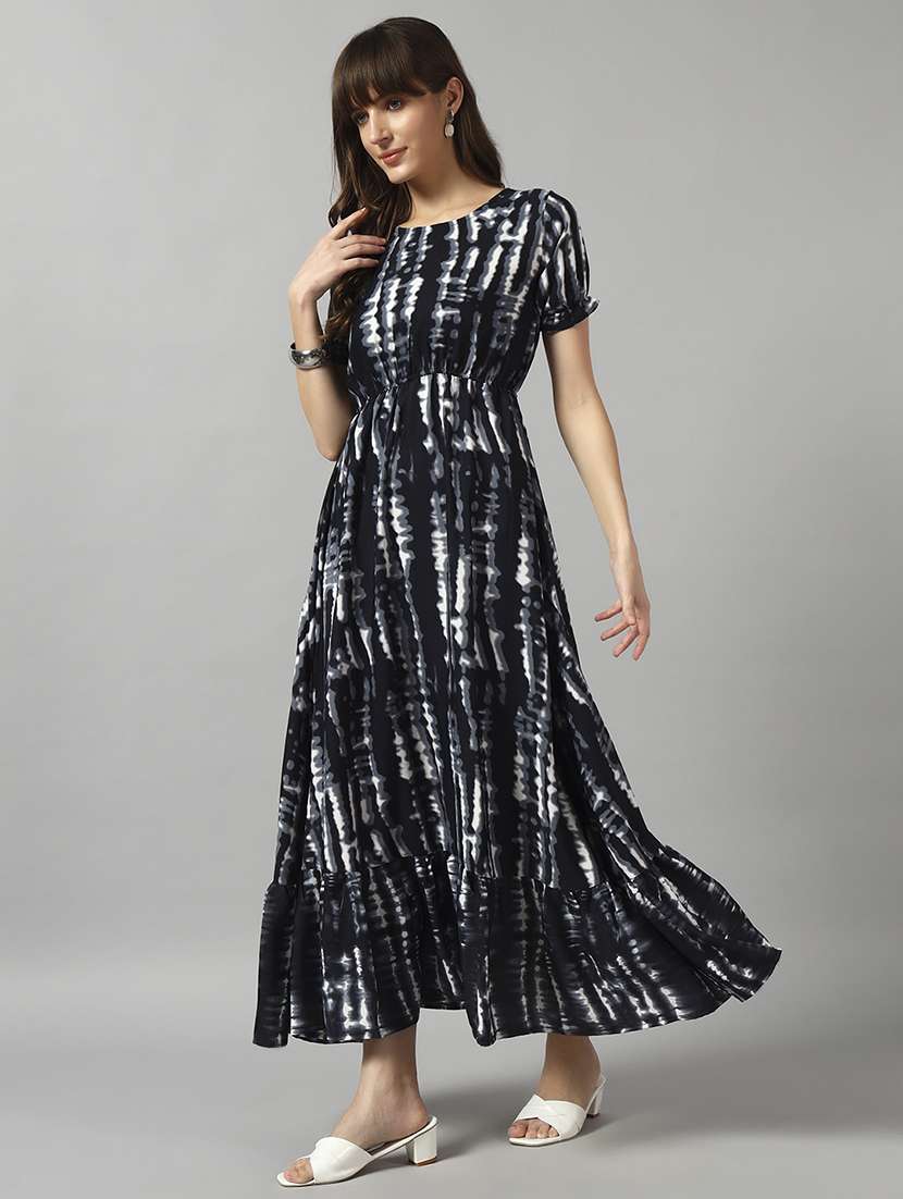 women tie & dye printed puff sleeve tiered dress - 22089311 - Zoom Image - 0