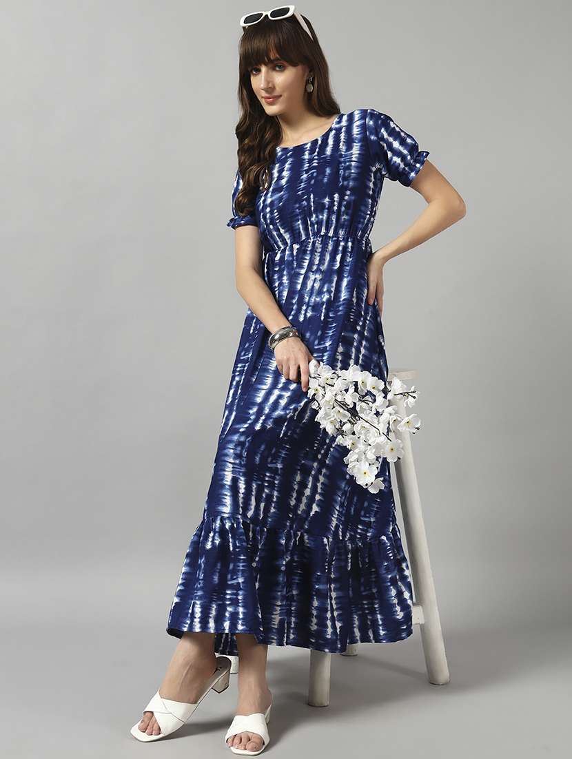 women tie & dye printed puff sleeve tiered dress - 22089312 - Zoom Image - 0