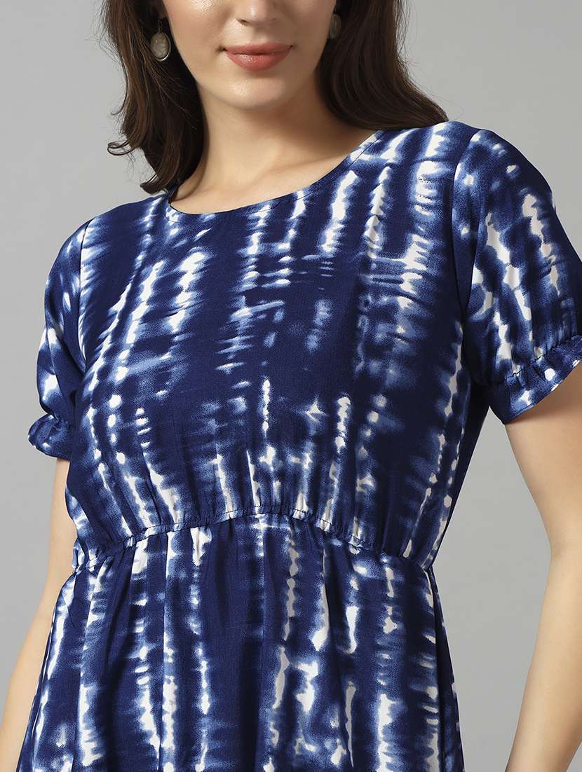 women tie & dye printed puff sleeve tiered dress - 22089312 - Standard Image - 3