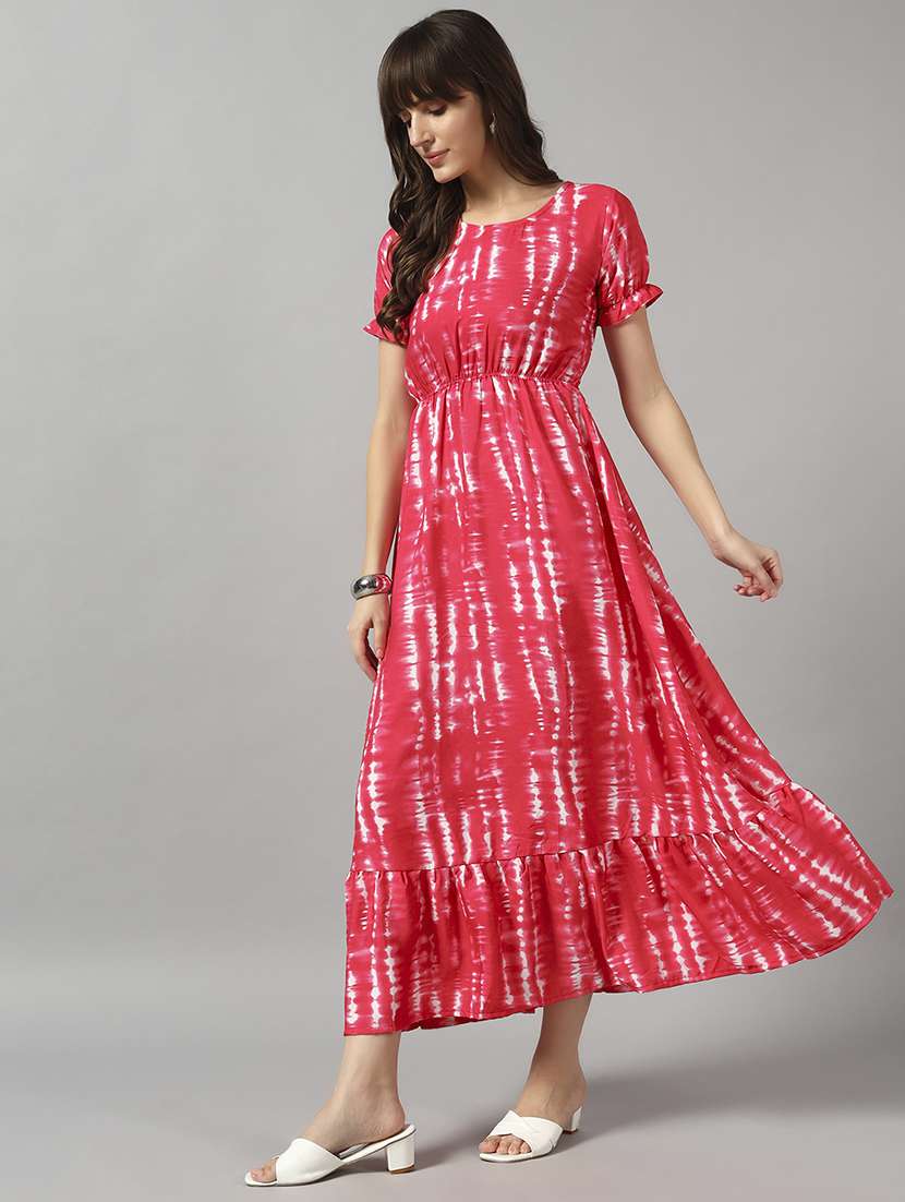 women tie & dye printed puff sleeve tiered dress - 22089313 - Zoom Image - 0