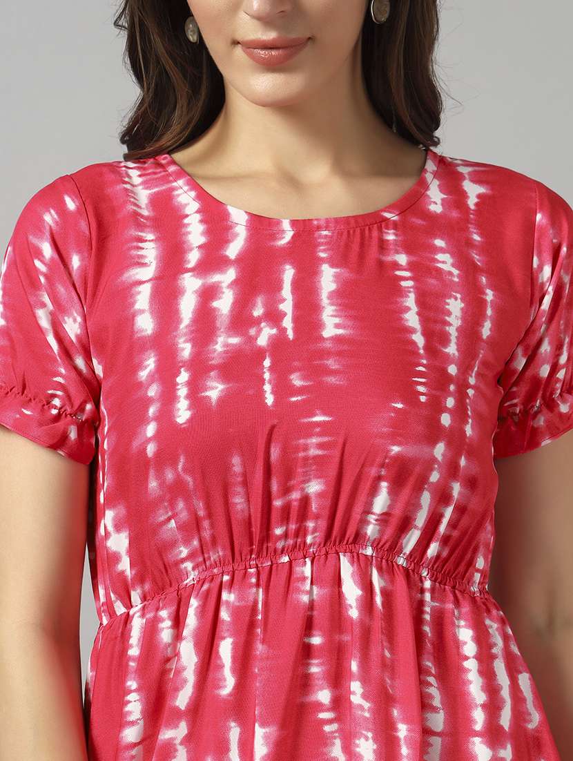 women tie & dye printed puff sleeve tiered dress - 22089313 - Standard Image - 3