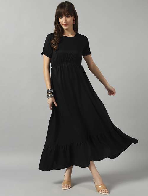 women solid puff sleeve tiered dress - 22089315 - Standard Image - 0