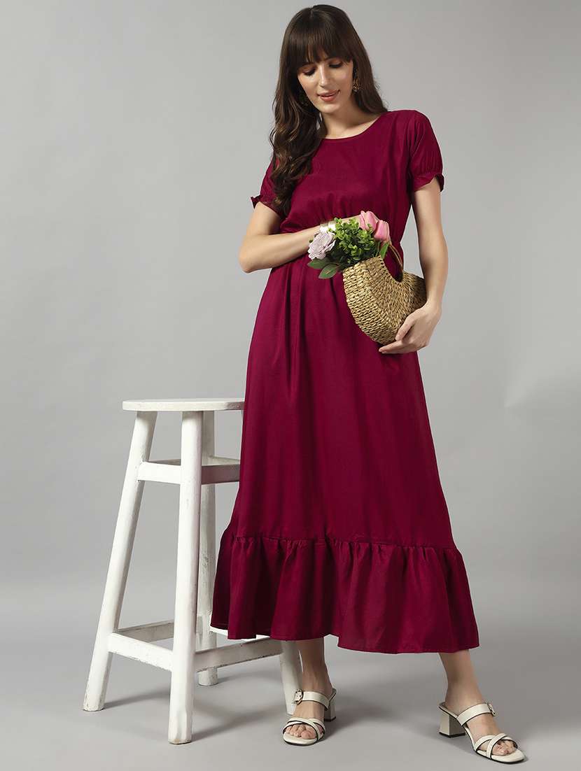 women solid puff sleeve tiered dress - 22089317 - Zoom Image - 0