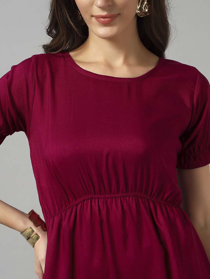 women solid puff sleeve tiered dress - 22089317 - Standard Image - 3