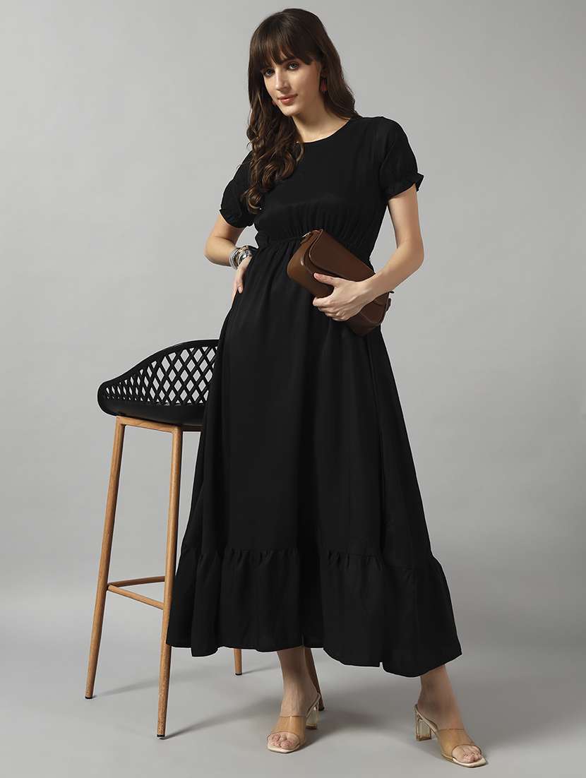 women solid puff sleeve tiered dress - 22089318 - Zoom Image - 0