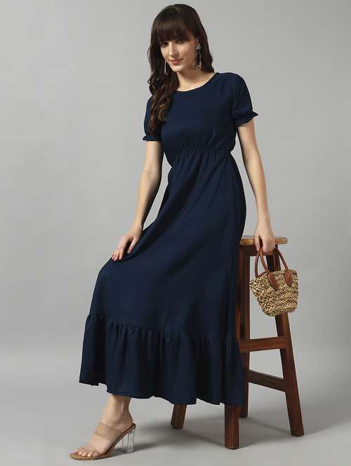 women solid puff sleeve tiered dress - 22089319 - Standard Image - 0