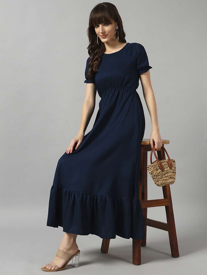 women solid puff sleeve tiered dress - 22089319 - Zoom Image - 0