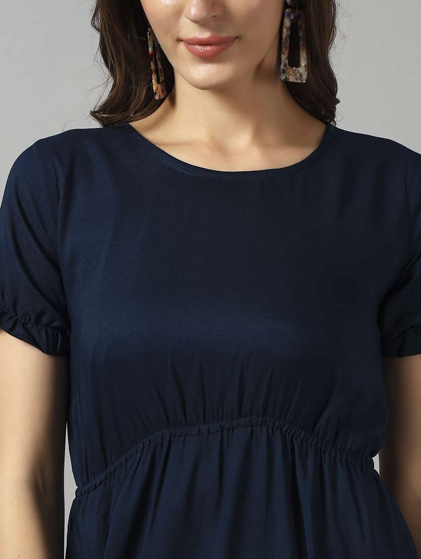 women solid puff sleeve tiered dress - 22089319 - Standard Image - 3