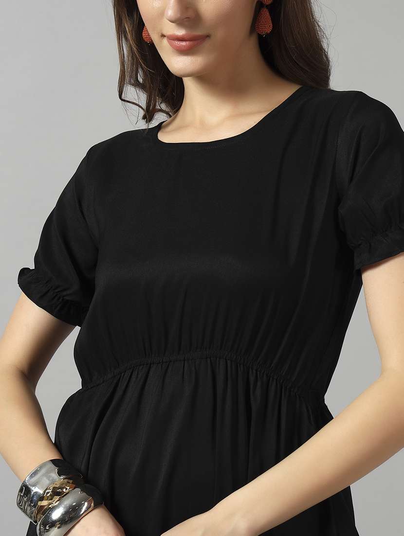 women solid puff sleeve tiered dress - 22089321 - Standard Image - 3