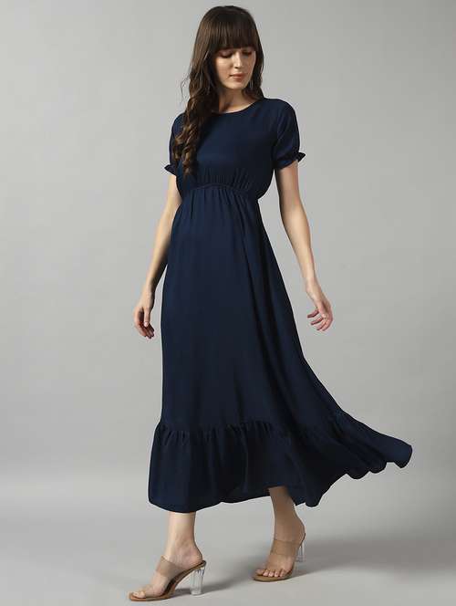 women solid puff sleeve tiered dress - 22089322 - Standard Image - 0
