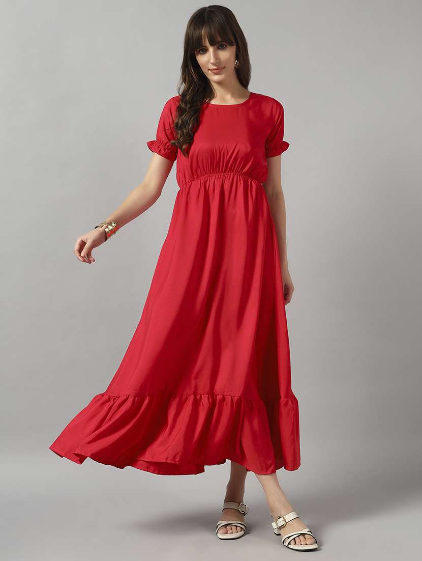 women solid puff sleeve tiered dress - 22089324 -  Zoom Image - 0