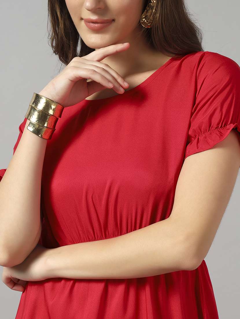 women solid puff sleeve tiered dress - 22089324 - Standard Image - 3
