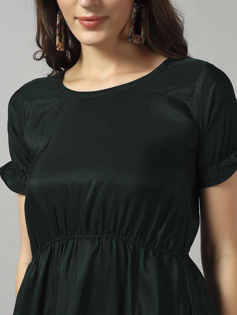 women solid puff sleeve tiered dress - 22089325 -  Standard Image - 3