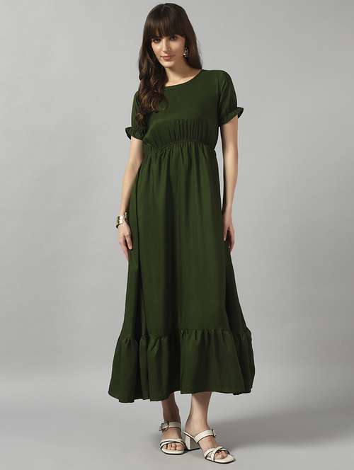 women solid puff sleeve tiered dress - 22089330 -  Standard Image - 0