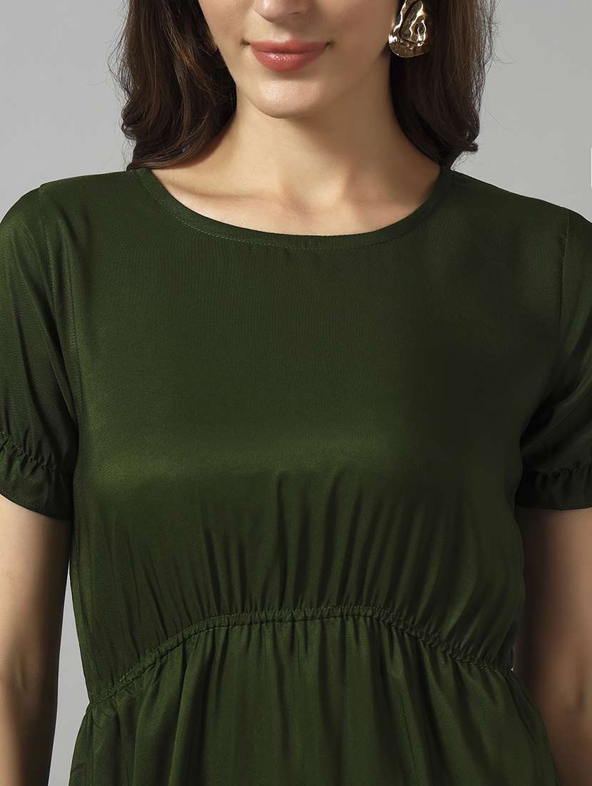 women solid puff sleeve tiered dress - 22089330 -  Standard Image - 3