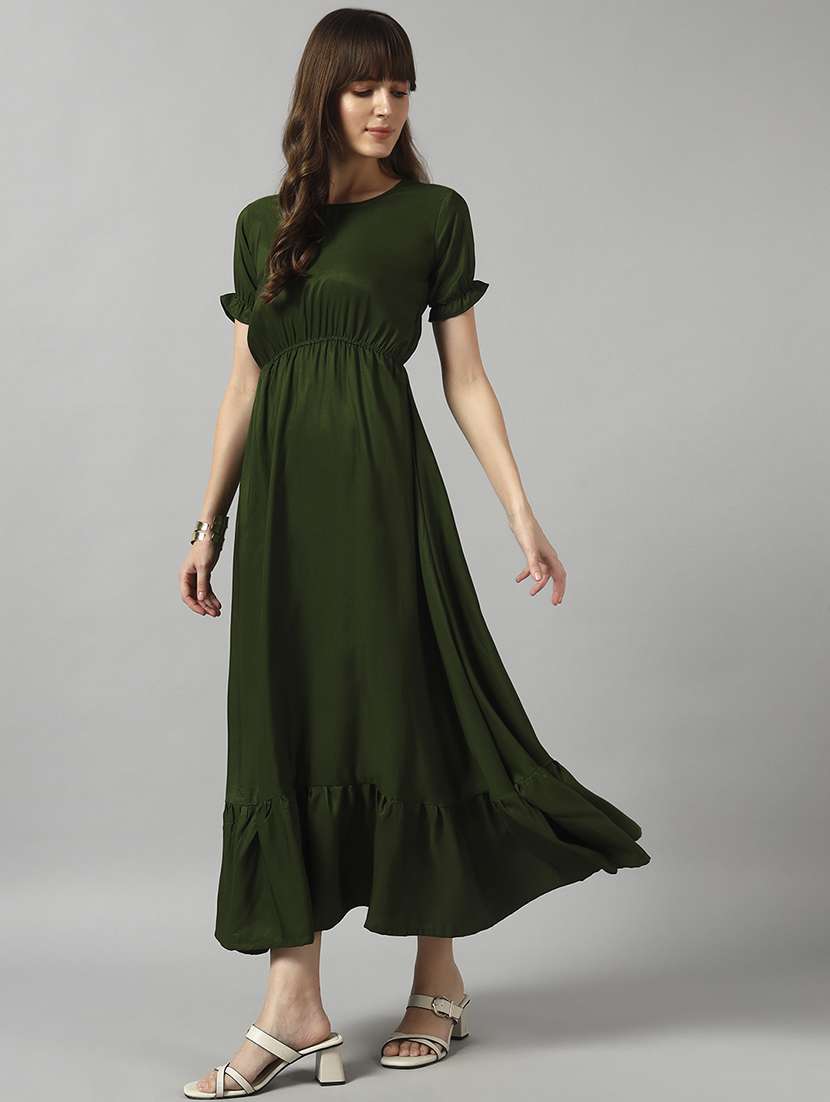 women solid puff sleeve tiered dress - 22089332 -  Zoom Image - 0