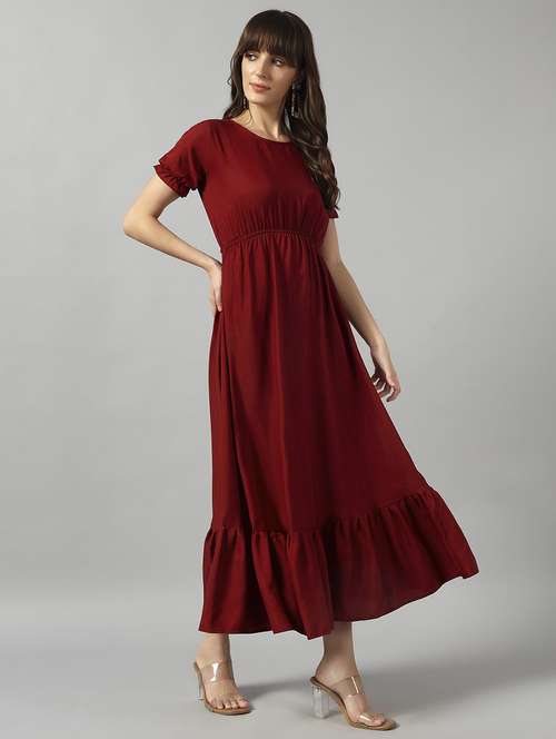women solid puff sleeve tiered dress - 22089333 -  Standard Image - 0