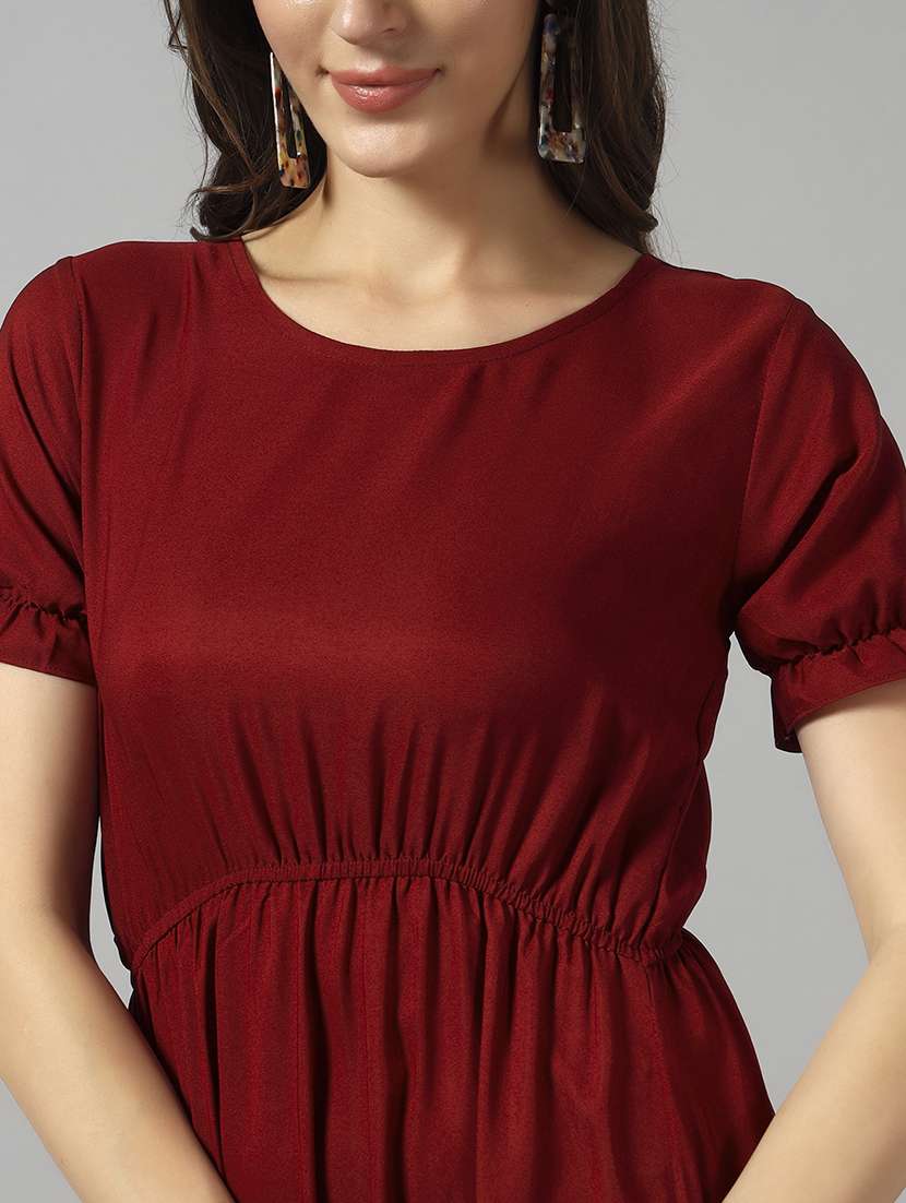 women solid puff sleeve tiered dress - 22089333 -  Standard Image - 3