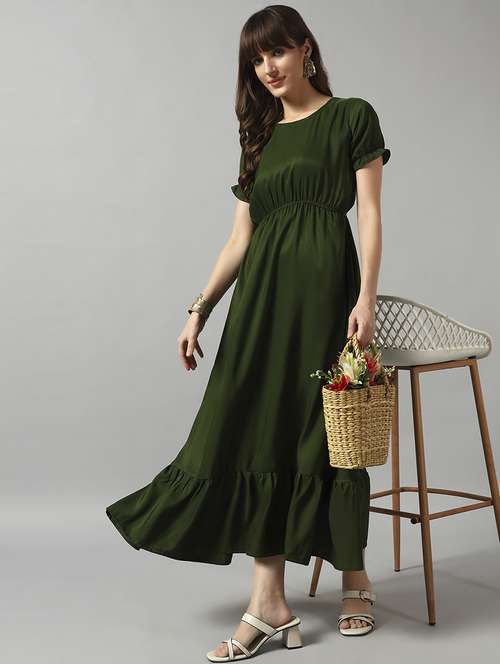 women solid puff sleeve tiered dress - 22089334 -  Standard Image - 0