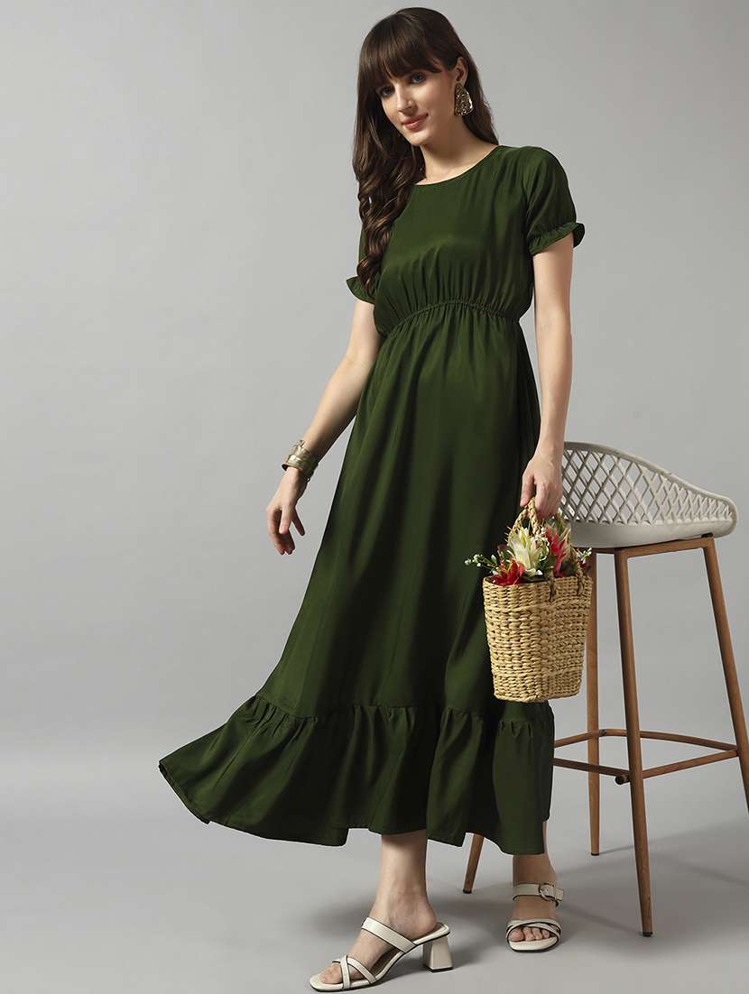 women solid puff sleeve tiered dress - 22089334 -  Zoom Image - 0