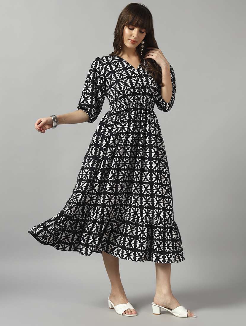 women printed puff sleeve tiered dress - 22090771 -  Zoom Image - 0
