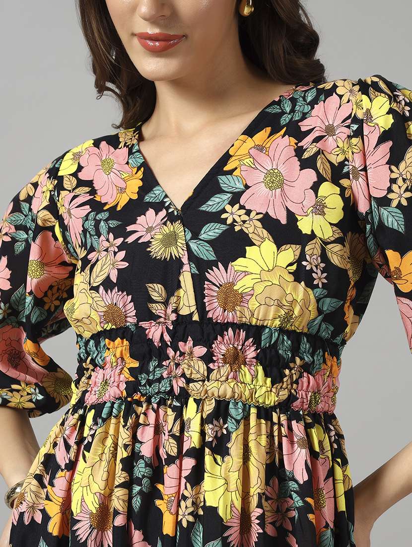 women floral printed puff sleeve tiered dress - 22090774 -  Standard Image - 3