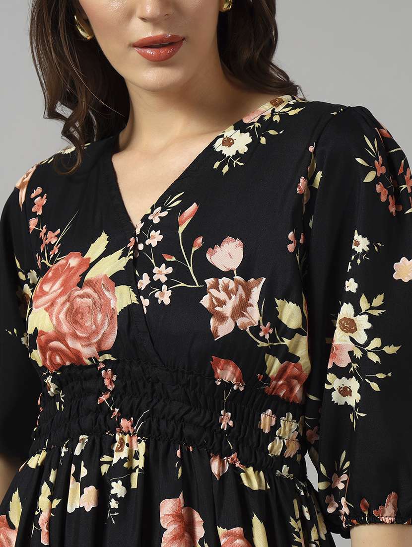 women printed puff sleeve tiered dress - 22090775 - Standard Image - 3