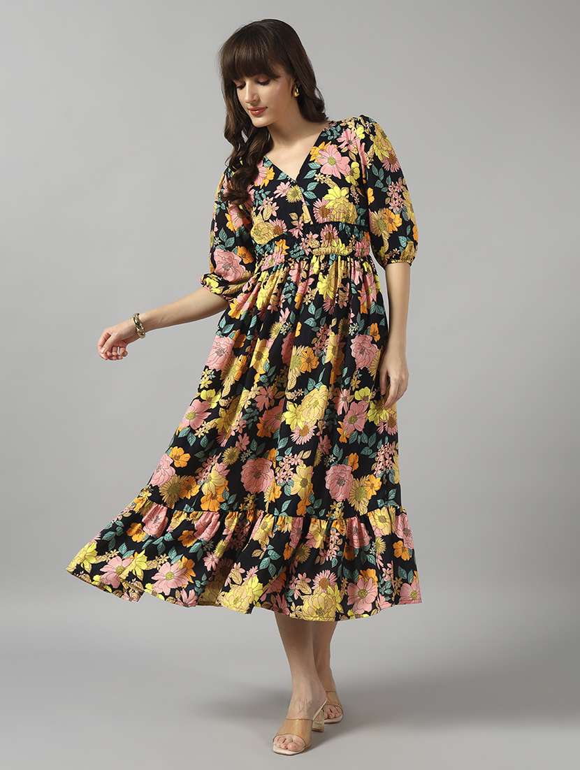 women printed puff sleeve tiered dress - 22090776 -  Zoom Image - 0
