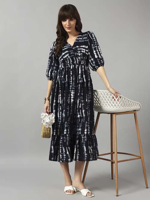 women tie & dye printed puff sleeve tiered dress - 22090782 -  Standard Image - 0