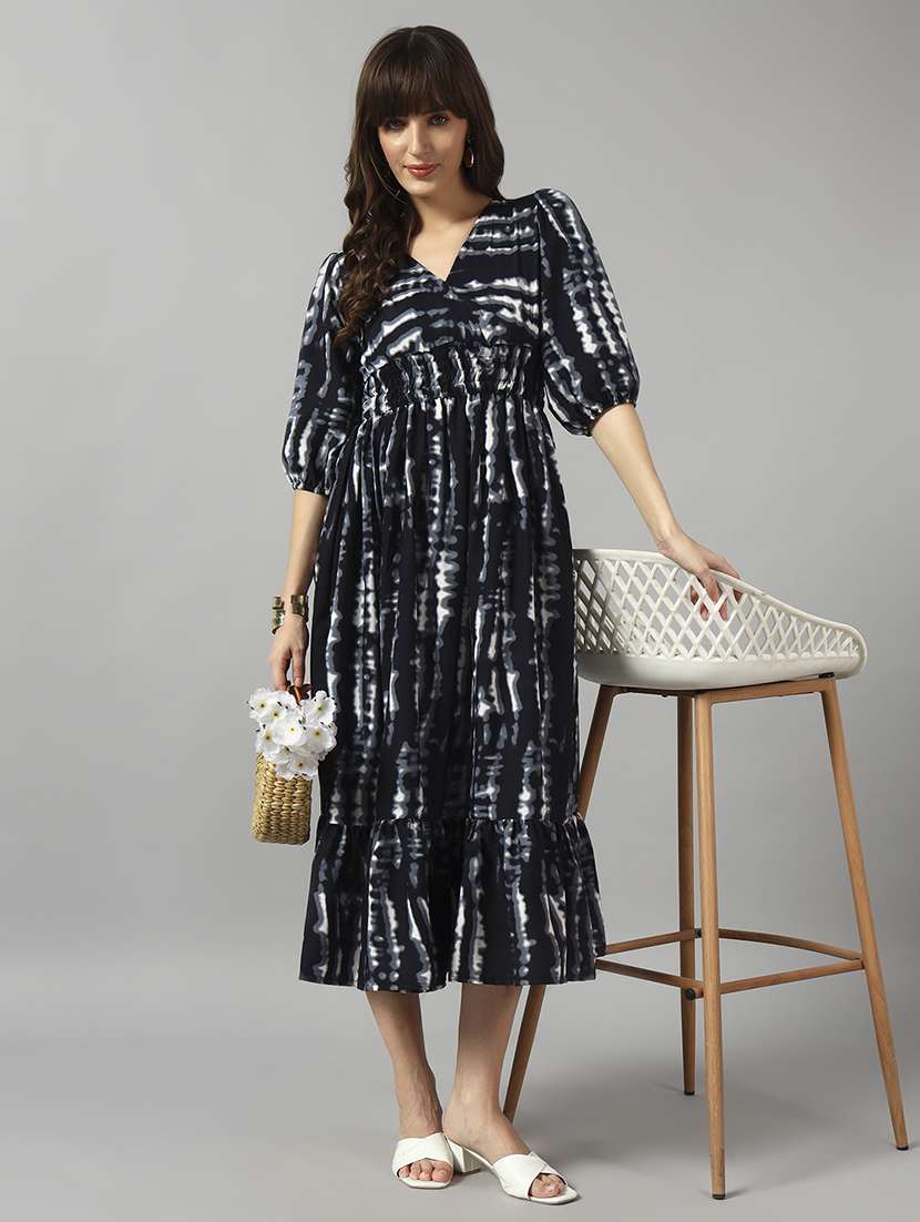 women tie & dye printed puff sleeve tiered dress - 22090782 -  Zoom Image - 0