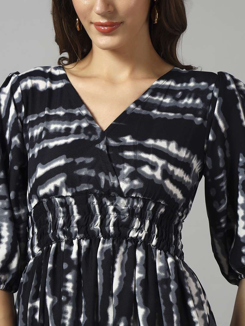 women tie & dye printed puff sleeve tiered dress - 22090782 -  Standard Image - 3