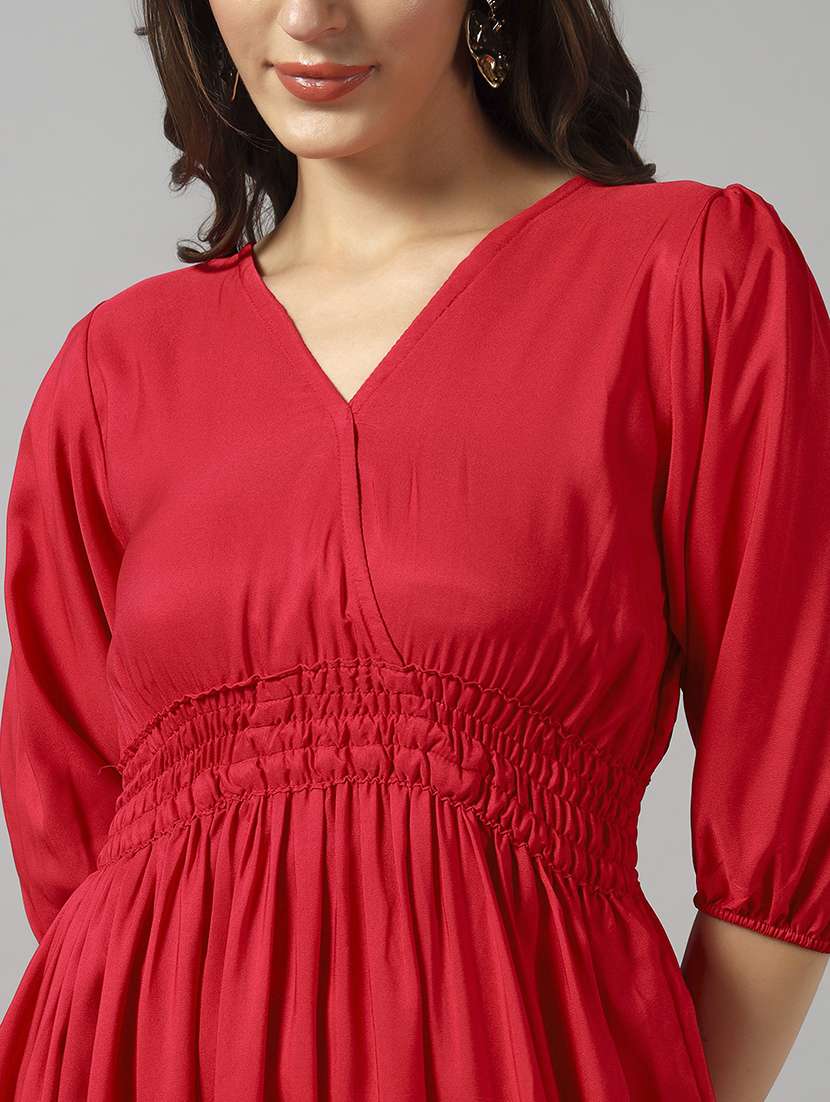 women solid puff sleeve tiered dress - 22090803 - Standard Image - 3
