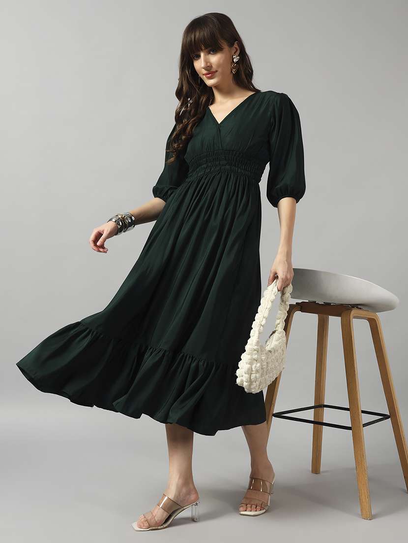 women solid puff sleeve tiered dress - 22090804 - Zoom Image - 0