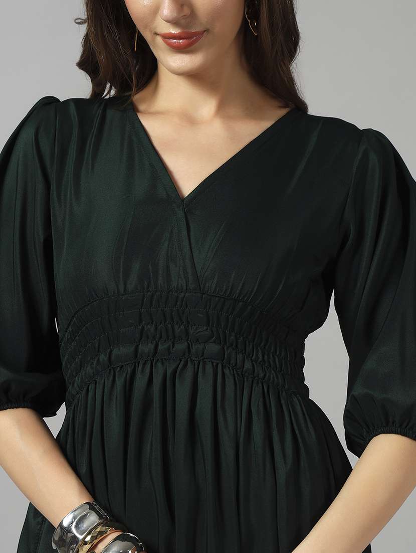 women solid puff sleeve tiered dress - 22090804 - Standard Image - 3