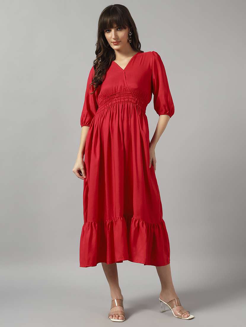 women solid puff sleeve tiered dress - 22090805 - Zoom Image - 0