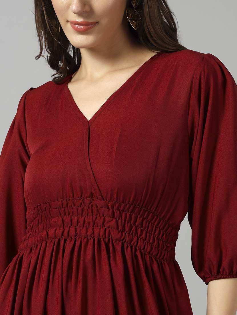 women solid puff sleeve tiered dress - 22090812 -  Standard Image - 3