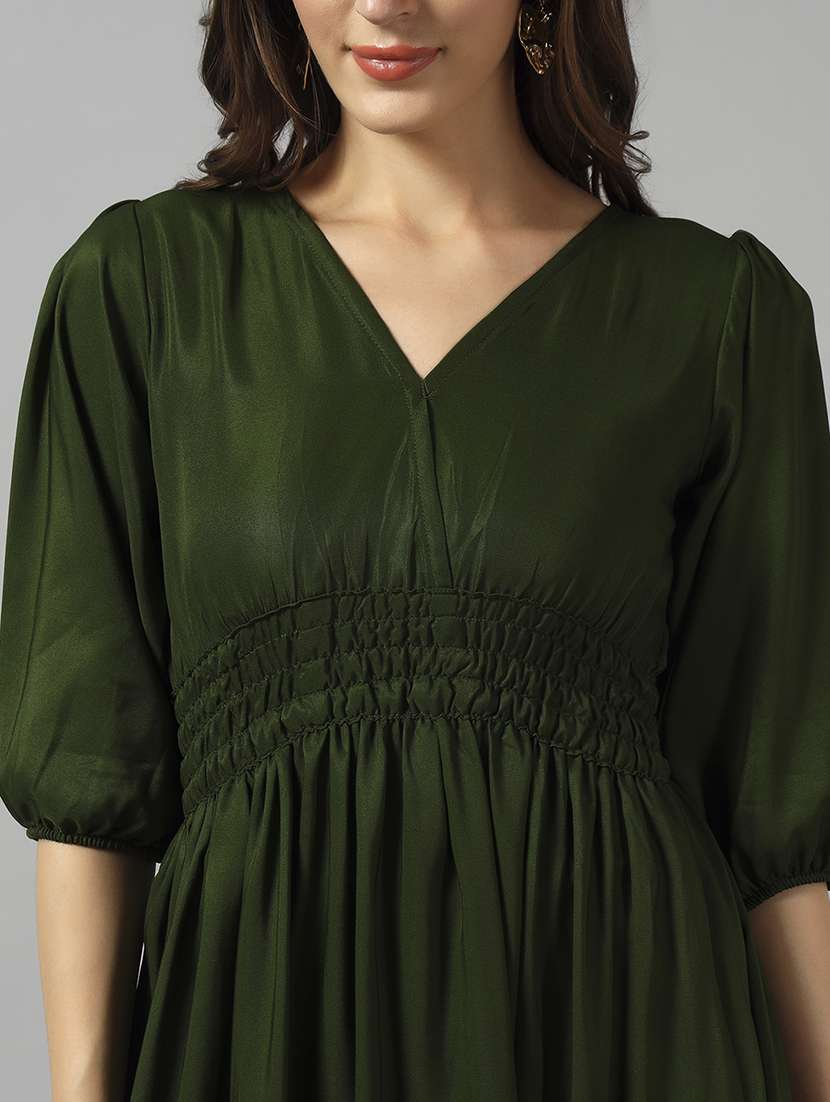 women solid puff sleeve tiered dress - 22090813 -  Standard Image - 3