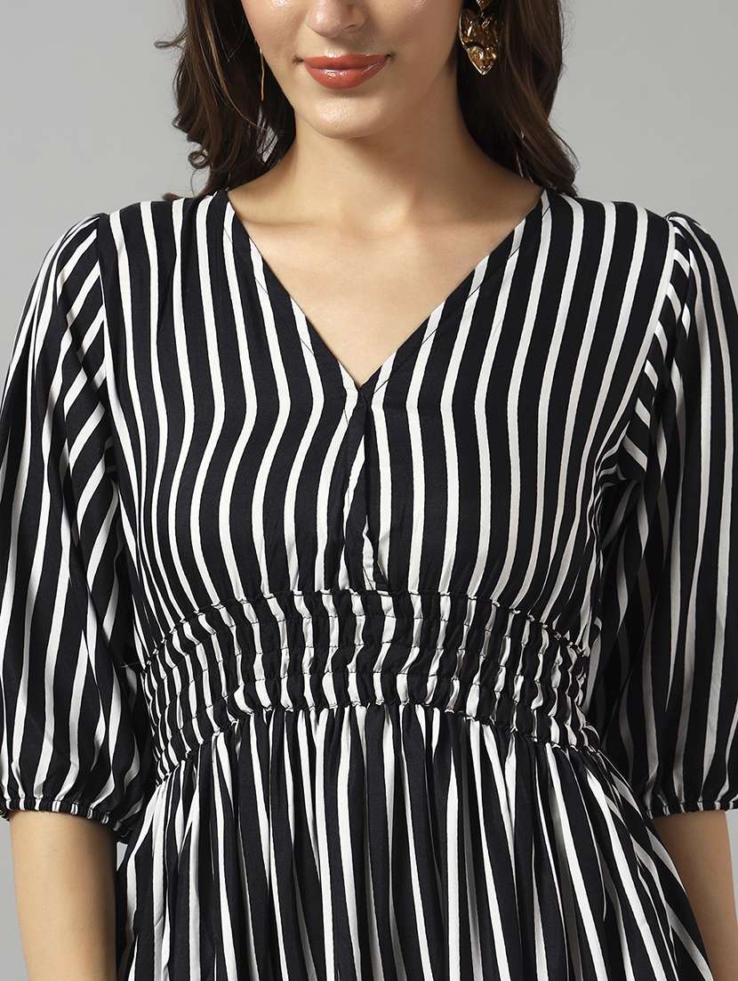 women striped puff sleeve tiered dress - 22091533 -  Standard Image - 3