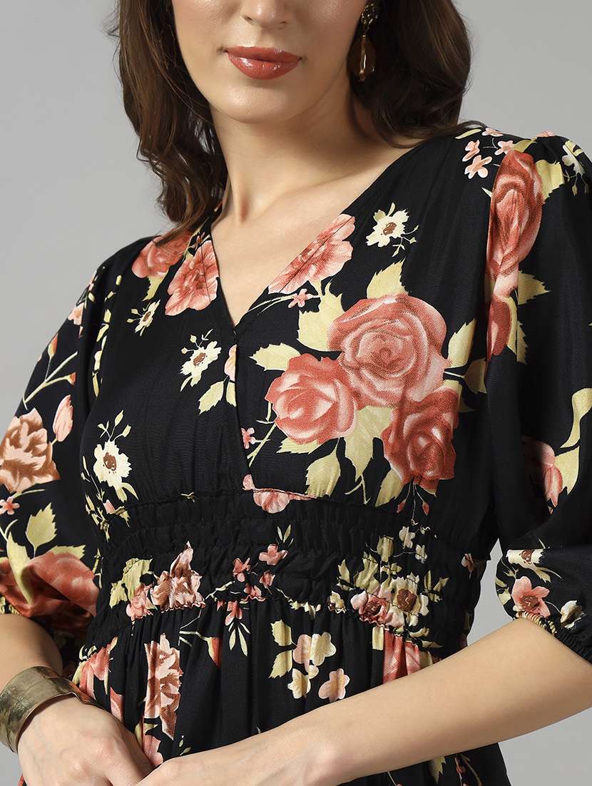 women floral printed puff sleeve tiered dress - 22091538 -  Standard Image - 3