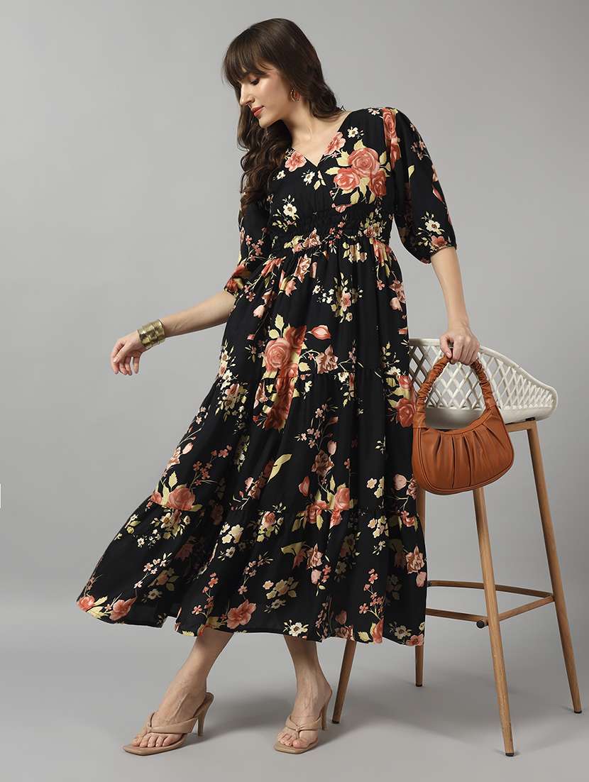 women floral printed puff sleeve tiered dress - 22091542 - Zoom Image - 0