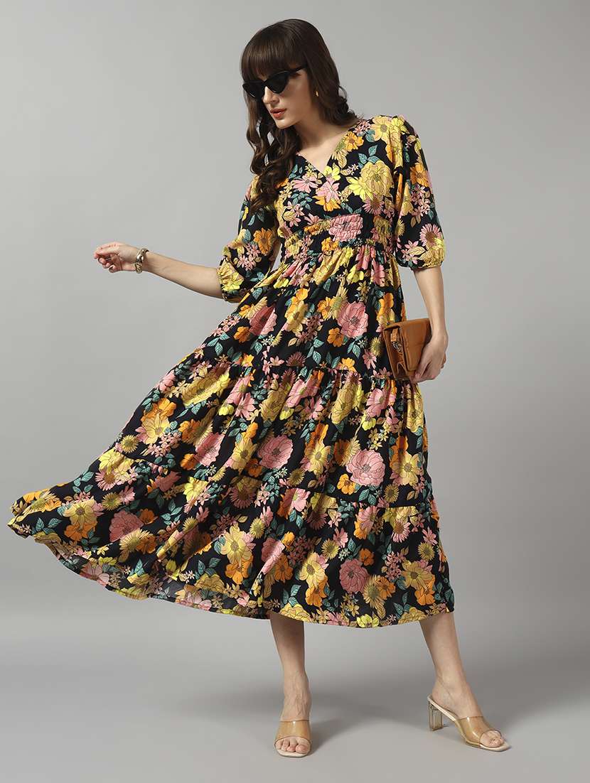 women floral printed puff sleeve tiered dress - 22091543 - Zoom Image - 0