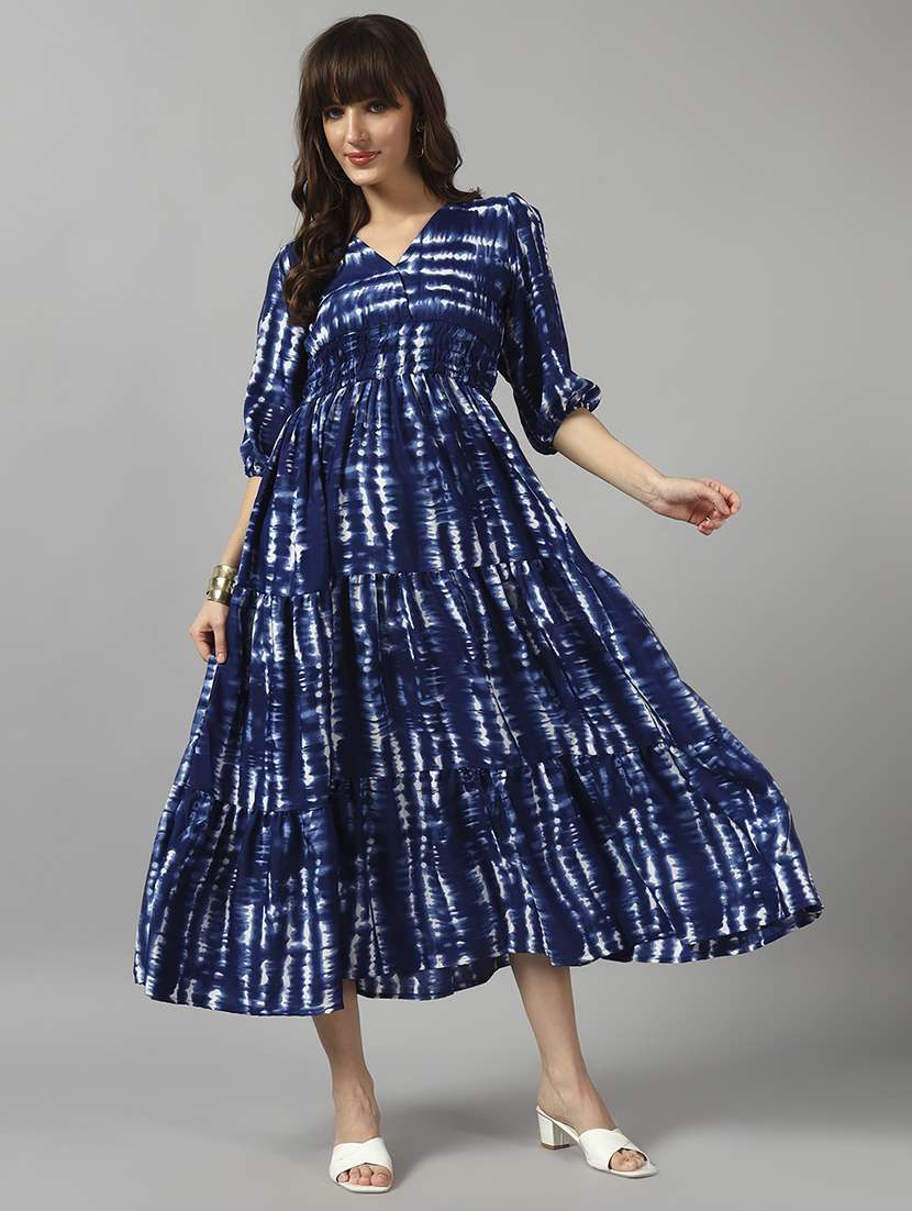 women tie & dye printed puff sleeve tiered dress - 22091548 -  Zoom Image - 0
