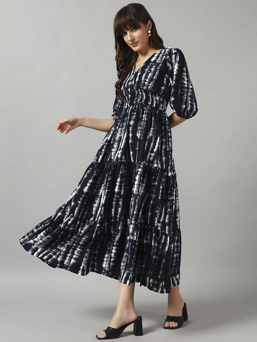 women tie & dye printed puff sleeve tiered dress - 22091555 -  Zoom Image - 0