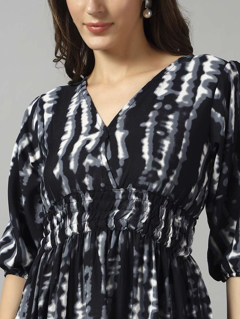 women tie & dye printed puff sleeve tiered dress - 22091555 -  Standard Image - 3