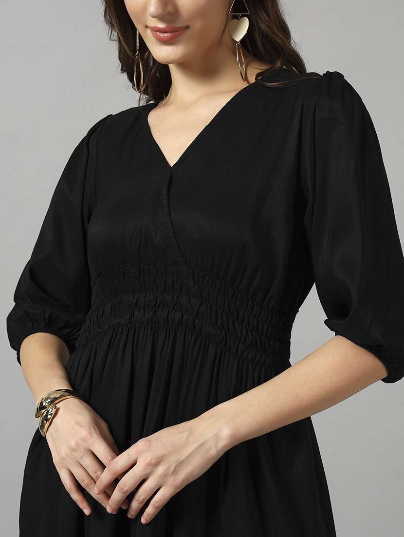 women solid puff sleeve tiered dress - 22091559 - Standard Image - 3