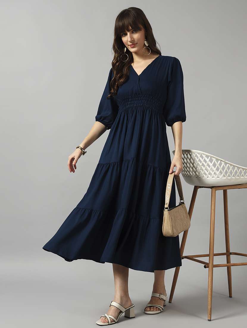 women solid puff sleeve tiered dress - 22091560 - Zoom Image - 0
