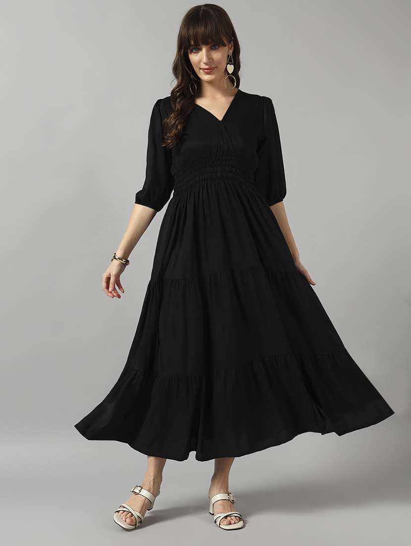 women solid puff sleeve tiered dress - 22091562 - Zoom Image - 0