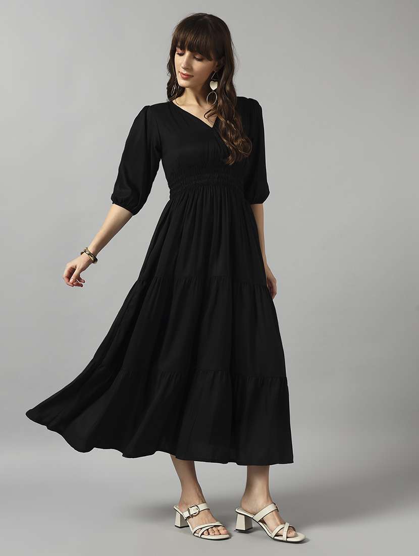 women solid puff sleeve tiered dress - 22091565 - Zoom Image - 0