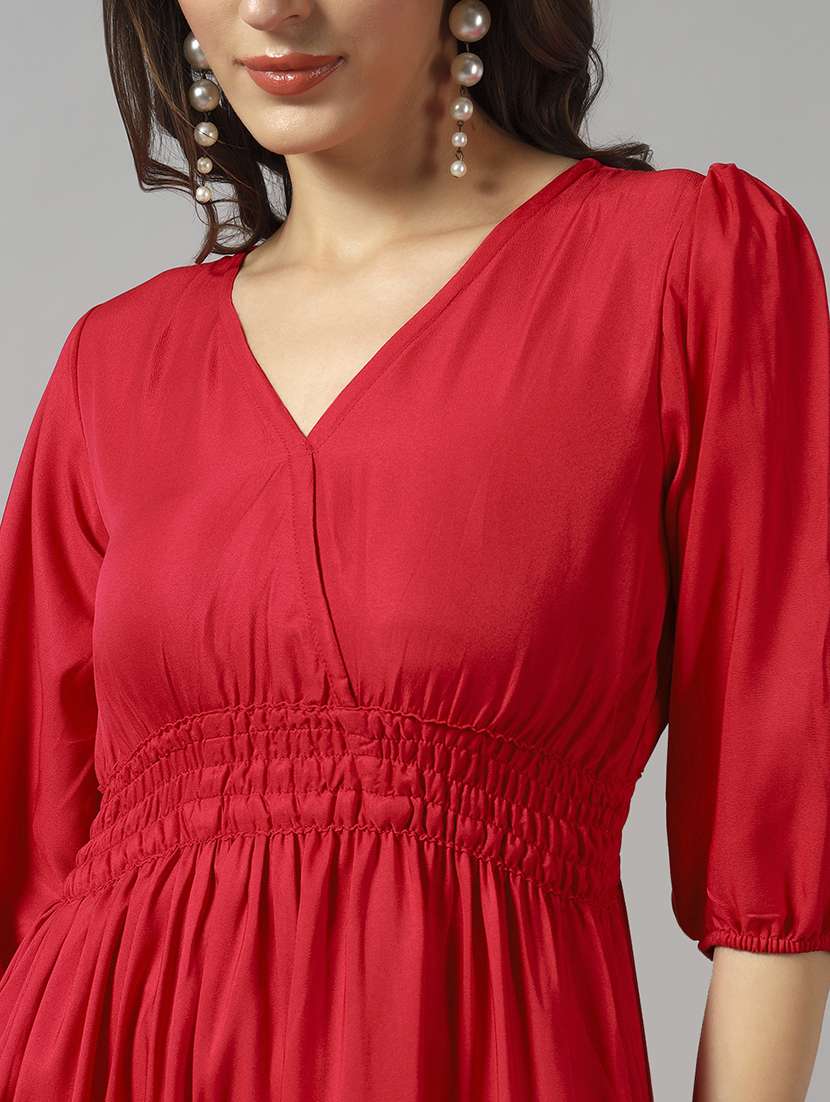 women solid puff sleeve tiered dress - 22091570 -  Standard Image - 3